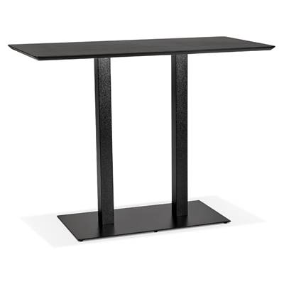 Table de bar haute design 'Tvillin Black' bois noir double pied central en fonte noir – 150 x 70 cm