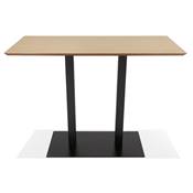 Table bar haute design 'Tvillin Black' bois naturel double pied central en fonte noir – 150 x 70 cm