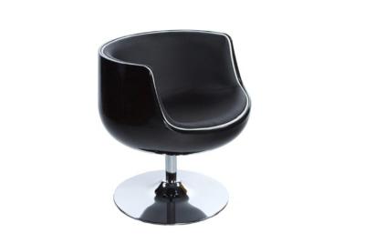 Fauteuil boule design rond 'Coque' pivotant noir pied central en métal chromé