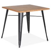 Table de salle à manger carré style indutriel 'ORIANE' plateau bois naturel pieds en métal noir - 76 x 76 cm