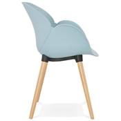 Chaise design scandinave à accoudoirs 'Lotusträ' bleue avec 4 pieds en bois naturel