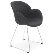Chaise design  accoudoirs 'Lotusjrn' en tissu gris fonc pieds trteaux en mtal chrom