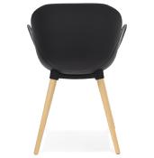 Chaise design scandinave à accoudoirs 'Lotusträ' noire avec 4 pieds en bois naturel