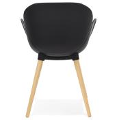 Chaise design scandinave à accoudoirs 'Lotusträ' noire avec 4 pieds en bois naturel