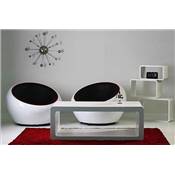 Fauteuil design lounge rond 'Boule' pivotant blanc pieds en métal chromé