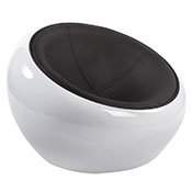 Fauteuil design lounge rond 'Boule' pivotant noir et blanc pieds en métal chromé