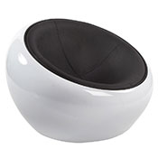 Fauteuil design lounge rond 'Boule' pivotant noir et blanc pieds en mtal chrom