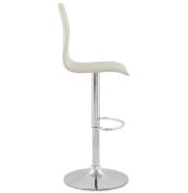 Tabouret de bar réglable design 'Luxe' pivotant crème pied central en métal chromé et dossier haut