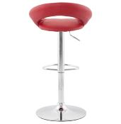 Tabouret de bar réglable design 'Kendo' pivotant rouge pied et repose pieds métal chromé dossier bas