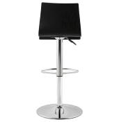 Tabouret de bar réglable 'Deepwood' pivotant bois noir pied et repose pieds chromé dossier haut