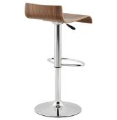 Tabouret de bar réglable design 'Sloode' pivotant noyer pied repose pieds métal chromé dossier bas