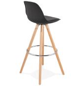 Tabouret de bar scandinave 'Circle' noir 4 pieds bois et repose pieds en métal chromé dossier haut