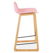 Tabouret de snack mi-hauteur design scandinave 'Skala' rose pieds tréteaux bois naturel dossier bas