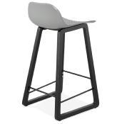 Tabouret de snack mi-hauteur design 'Skala Black Edition' gris pieds tréteaux bois noir dossier bas