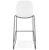 Tabouret de bar empilable design 'Great' blanc 4 pieds en métal noir dossier haut