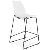 Tabouret de snack mi-hauteur empilable 'Great Mini' blanc 4 pied repose pied métal noir dossier haut