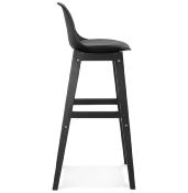 Tabouret de bar design scandinave 'Topo Black Edition' noir 4 pieds en bois noir et dossier haut