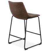 Tabouret de snack mi-hauteur design 'Klub Mini' marron 4 pieds repose pieds acier noir dossier haut