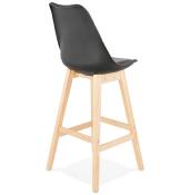 Tabouret de bar design scandinave 'Chairman' noir avec 4 pieds en bois naturel et dossier haut