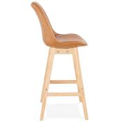 Tabouret de bar design scandinave 'Chairman' marron avec 4 pieds en bois naturel et dossier haut