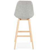 Tabouret de bar design scandinave 'Chairman' en tissu gris 4 pieds en bois naturel et dossier haut