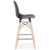 Tabouret de snack mi-hauteur scandinave 'Greatwood Mini' noir 4 pieds bois repose pieds dossier haut