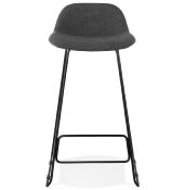 Tabouret de bar design 'Steelblack' tissu gris foncé pieds tréteaux repose pieds en métal noir dossier bas