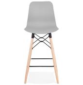	Tabouret de snack mi-hauteur scandinave 'Slakwood Mini' gris 4 pieds bois repose pieds dossier haut