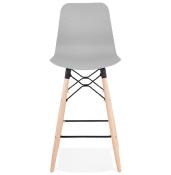 Tabouret de snack mi-hauteur scandinave 'Slakwood Mini' gris 4 pieds bois repose pieds dossier haut