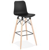 Tabouret de bar scandinave 'Slakwood' noir 4 pieds bois et repose pieds en métal noir dossier haut