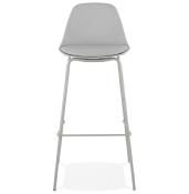 Tabouret de bar moderne 'Tekno' gris avec 4 pieds en métal gris et dossier haut