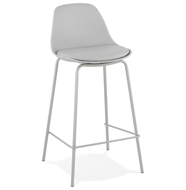 Tabouret de snack mi-hauteur moderne 'Tekno Mini' gris avec 4 pieds en métal gris et dossier haut