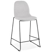 Tabouret de snack mi-hauteur empilable 'Verk Mini' tissu gris clair 4 pieds métal noir dossier haut