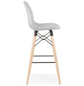 Tabouret de bar scandinave 'Verkwood' tissu gris clair 4 pieds bois repose pieds métal noir dossier haut