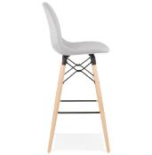 Tabouret de bar scandinave 'Verkwood' tissu gris 4 pieds bois repose pieds métal noir dossier haut