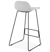 Tabouret de bar 'Steelblack' tissu gris clair pieds tréteaux repose pieds métal noir dossier bas