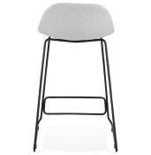 Tabouret de snack mi-hauteur 'Steelblack Mini' tissu gris clair pieds tréteaux métal noir dossier bas