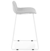 Tabouret de snack mi-hauteur 'Steel Mini' tissu gris clair pieds tréteaux métal blanc dossier bas