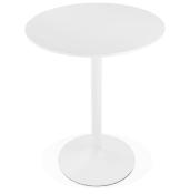 Table de bar haute design ronde 'Upside' mange debout en bois blanc avec pied central en métal blanc