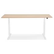 Bureau design assis-debout électrique 'SMALL SEMPLICE' bois naturel pieds métal blanc - 140 x 70 cm