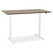 Bureau design assis-debout électrique 'SMALL TECH' en noyer pieds en métal blanc - 150 x 70 cm