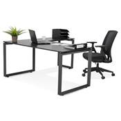 Bureau d'angle design 'MEET L' plateau en bois noir avec pieds en métal noir - 160 cm