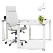 Bureau de direction d'angle design 'GLASSTOP L' plateau en verre pieds métal
