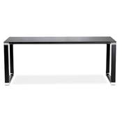 Grand bureau de direction droit 'GLASSTOP XL' verre noir pieds métal noir et chromé – 200 x 100 cm