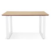 Bureau droit design 'SMART MINI' plateau en bois naturel avec pieds en métal blanc - 130 x 70 cm