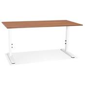 Bureau droit réglable en hauteur design 'MODULARE' en noyer avec pieds en métal blanc - 160 x 80 cm