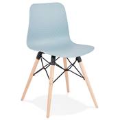 Chaise de cuisine / salle à manger design 'Sländak Woody' bleue 4 pieds bois naturel et métal noir