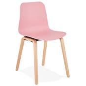 Chaise de cuisine / salle à manger design 'Parkwood' rose avec 4 pieds en bois naturel