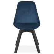 Chaise design 'Black Milano' en velours bleue avec 4 pieds en bois noir