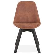 Chaise design 'Black Milano' en microfibre marron avec 4 pieds en bois noir